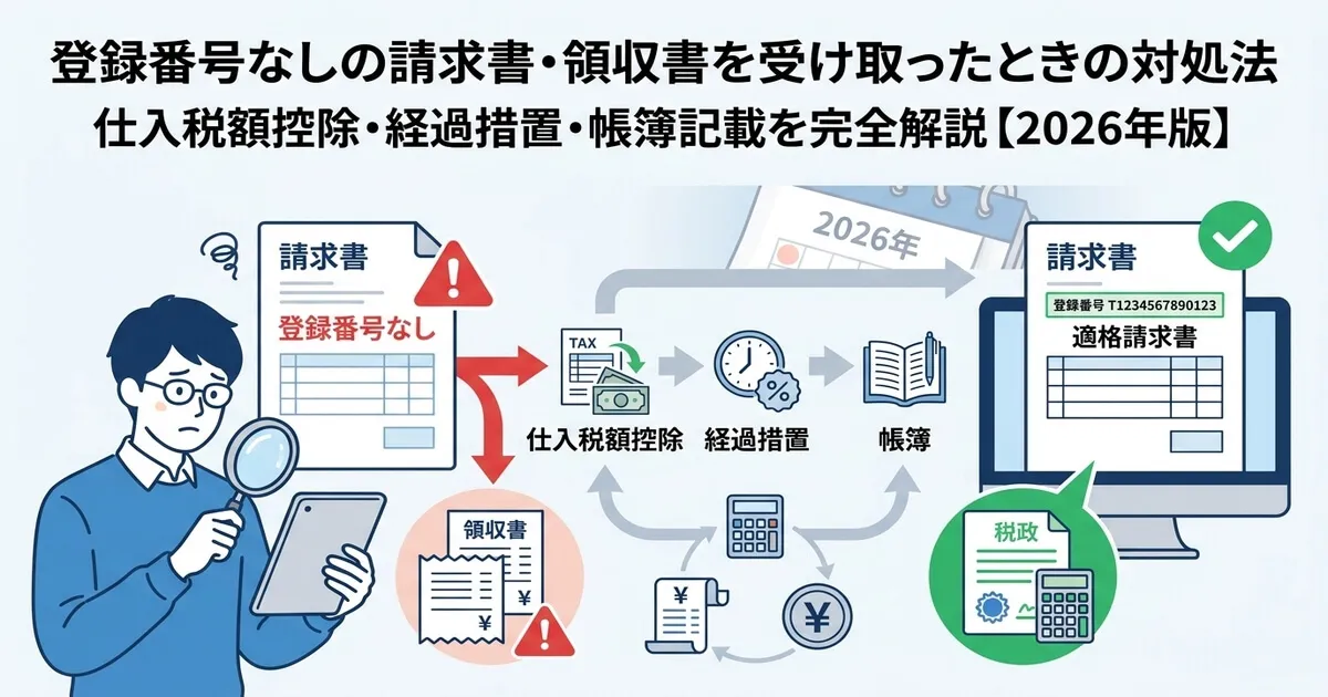 登録番号なしの請求書・領収書を受け取ったときの対処法｜仕入税額控除・経過措置・帳簿記載を完全解説【2026年版】