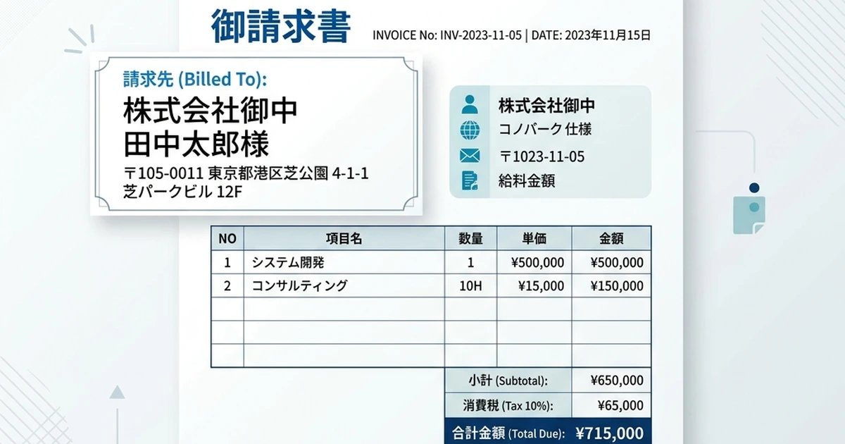 請求書の宛名の書き方｜「御中」「様」の使い分けとインボイス制度での正式名称ルール