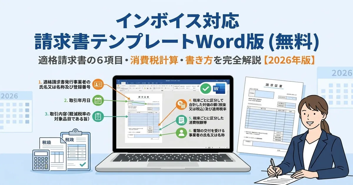 インボイス対応 請求書テンプレートWord版（無料）｜適格請求書の6項目・消費税計算・書き方を完全解説【2026年版】